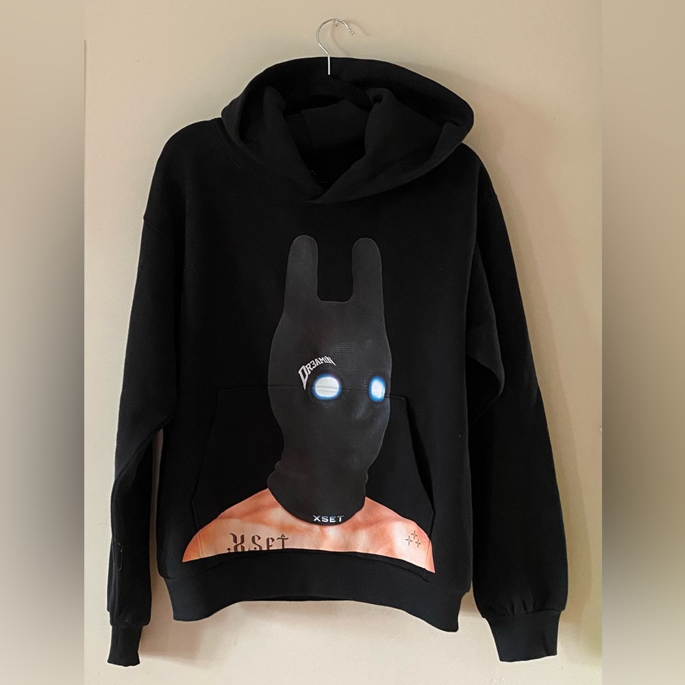 XSET DR3AMIN BLACK HOODIE HEAVY WEIGHT SWEATER BUNNY EARS SKI MASK SZ L